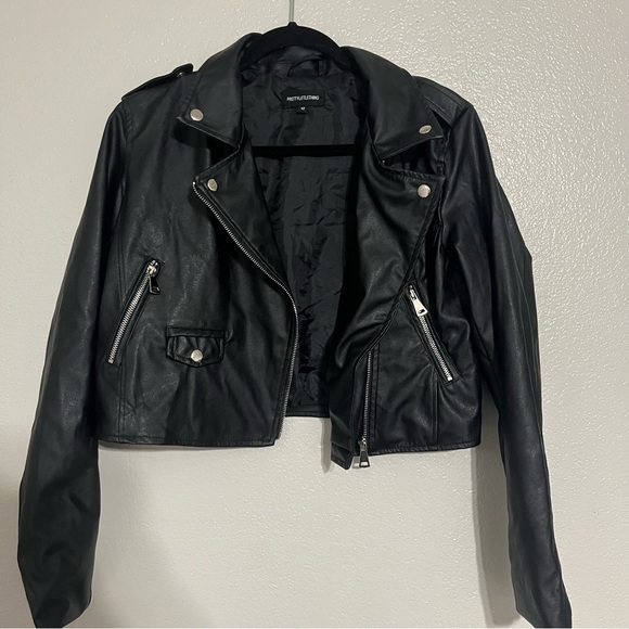 PrettyLittleThing Black Basic Faux Leather Biker Jacket Size 12 - Picture 4 of 8
